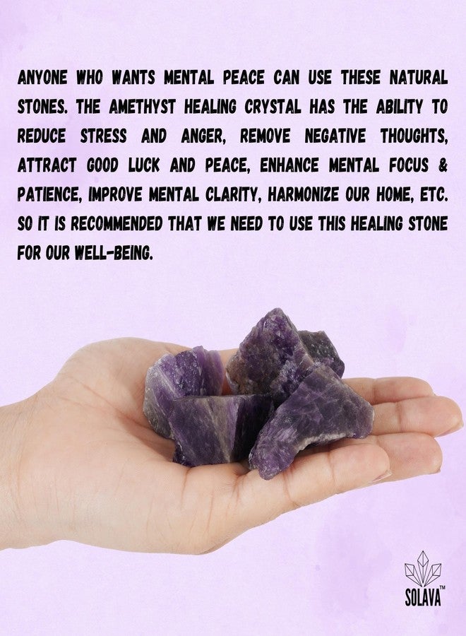 SOLAVA Natural Amethyst Crystal Stone Original Certified - Raw Healing Crystals, Purple Rough Stone for Anxiety, Stress, Good Luck, Peace, Manifestation, Meditation, and Reiki Healing - 2+ Pieces - Image 5